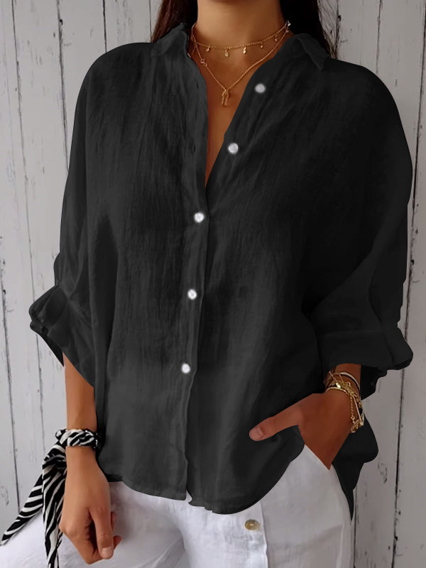 Women's Cotton and Linen Solid Color Casual Shirt