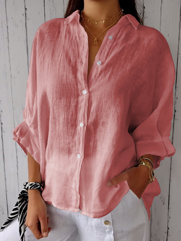 Women's Cotton and Linen Solid Color Casual Shirt