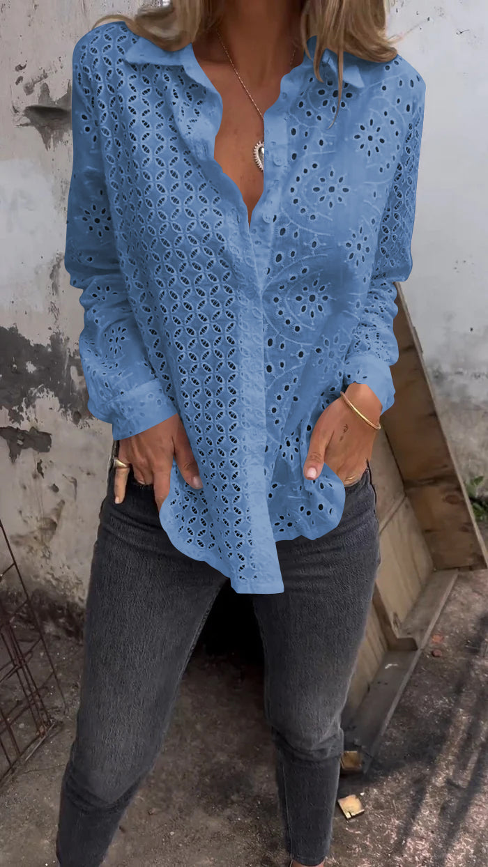 Cotton and Linen Fashion Hollow Shirt