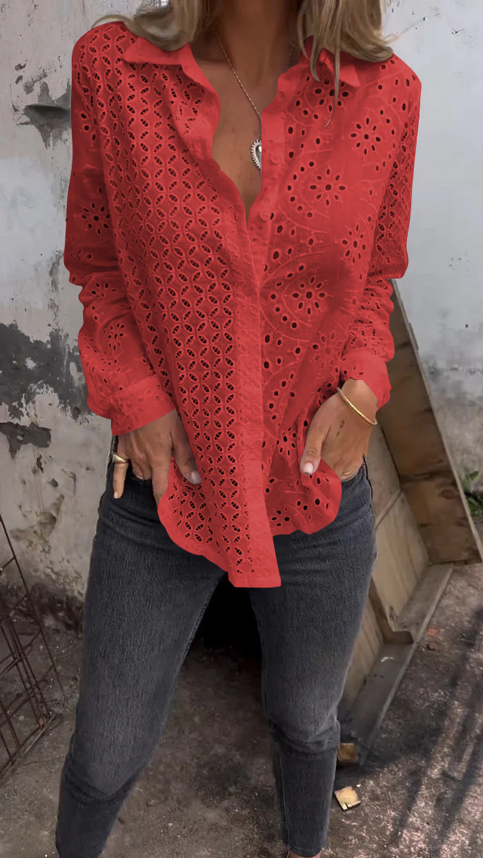 Cotton and Linen Fashion Hollow Shirt