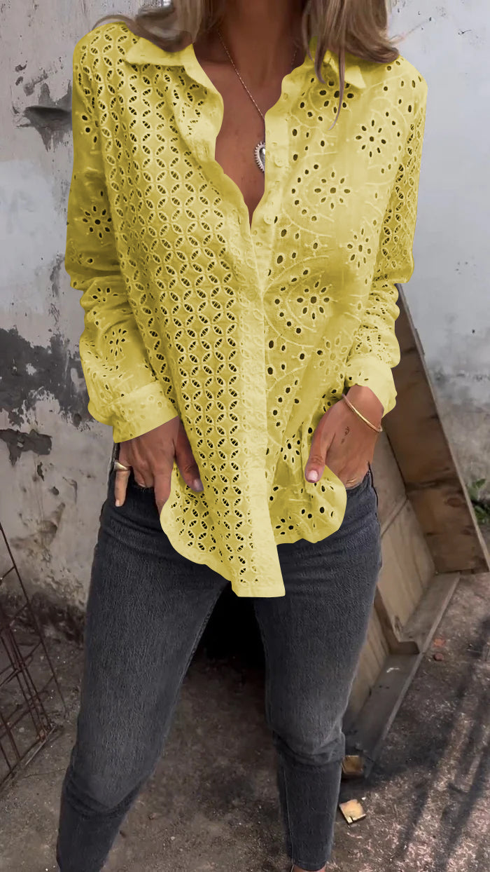 Cotton and Linen Fashion Hollow Shirt