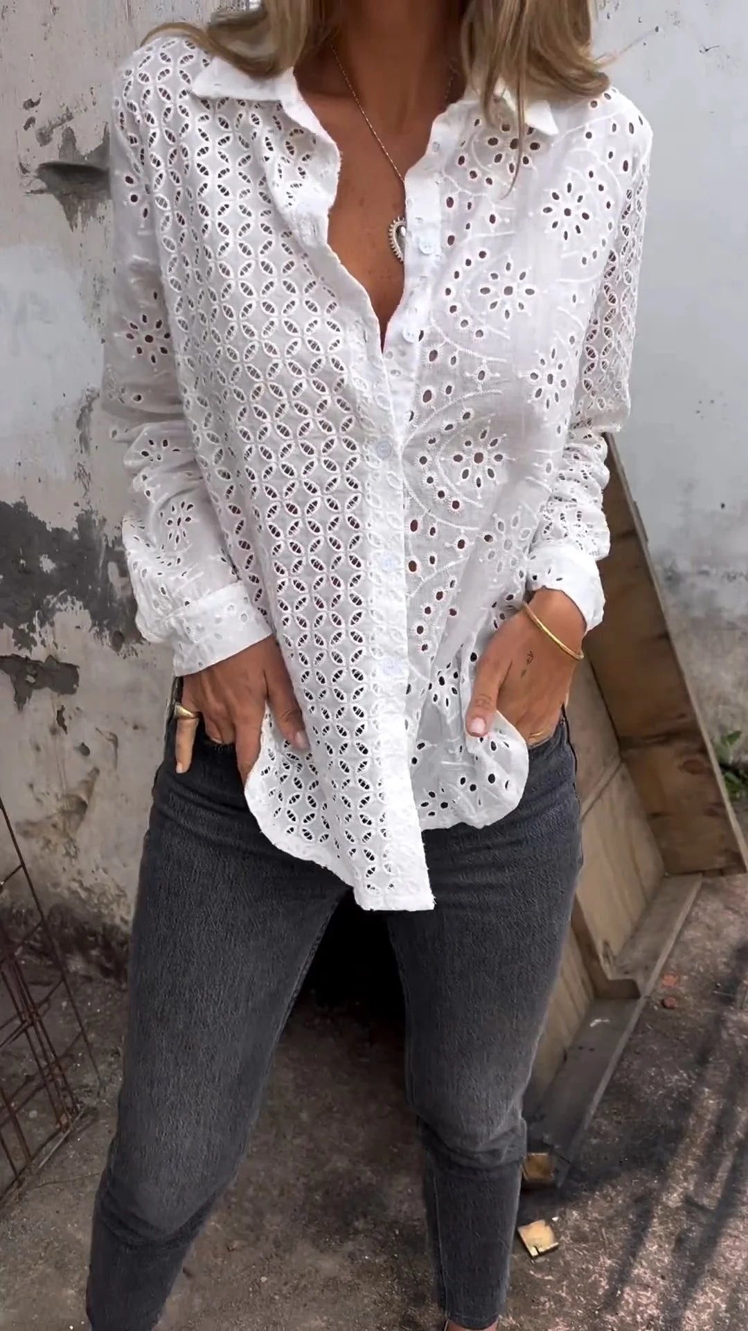 Cotton and Linen Fashion Hollow Shirt