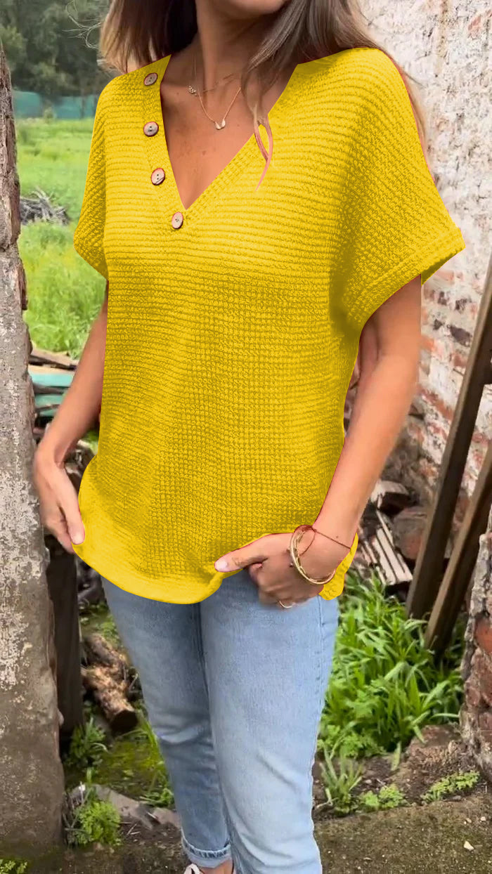 Knitted Cotton and Linen V-neck Top