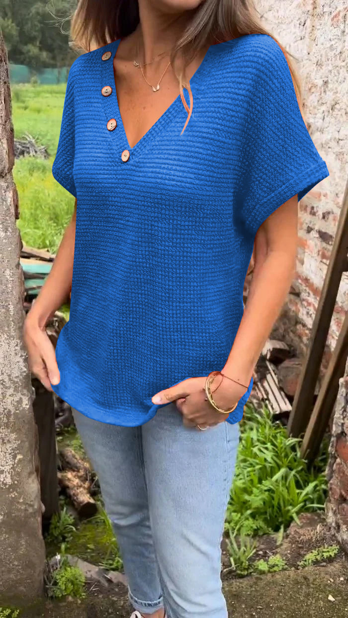 Knitted Cotton and Linen V-neck Top