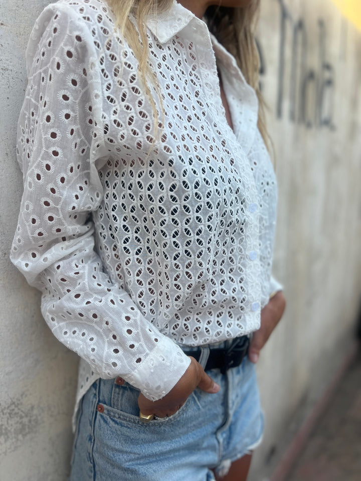 Cotton and Linen Fashion Hollow Shirt