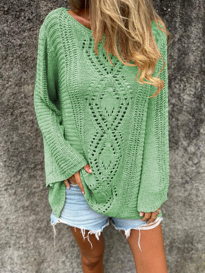 Knitted Crew Neck Top with Cutout Design