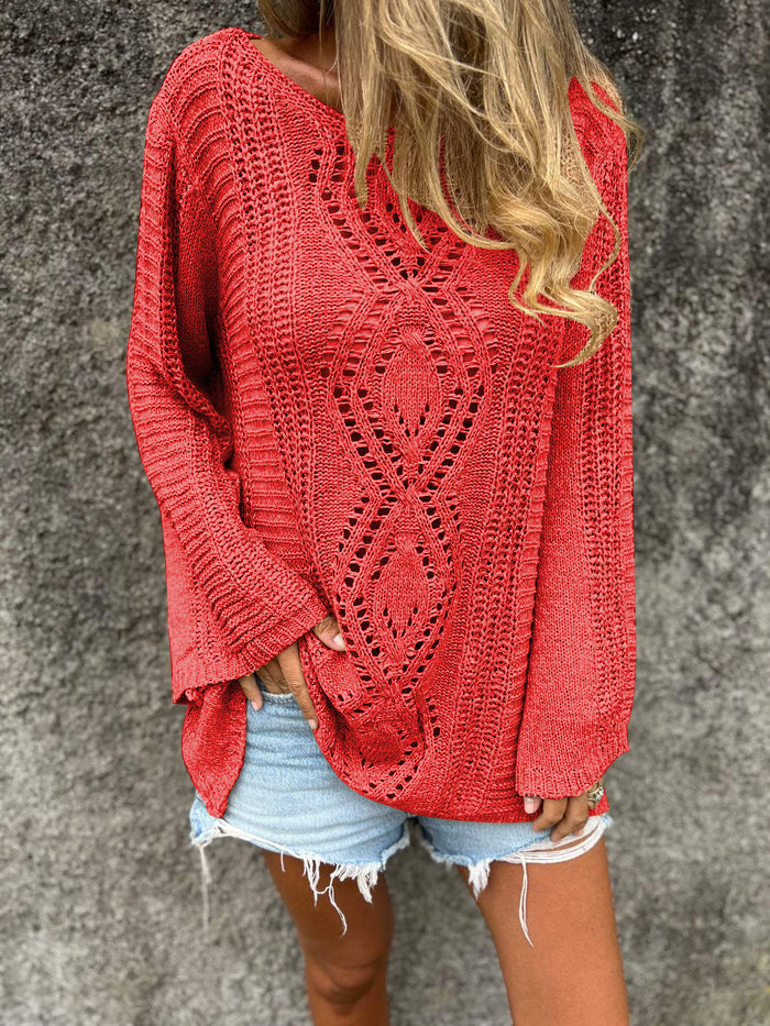 Knitted Crew Neck Top with Cutout Design