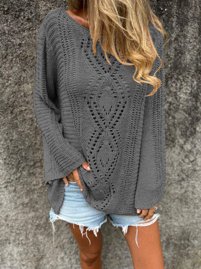 Knitted Crew Neck Top with Cutout Design