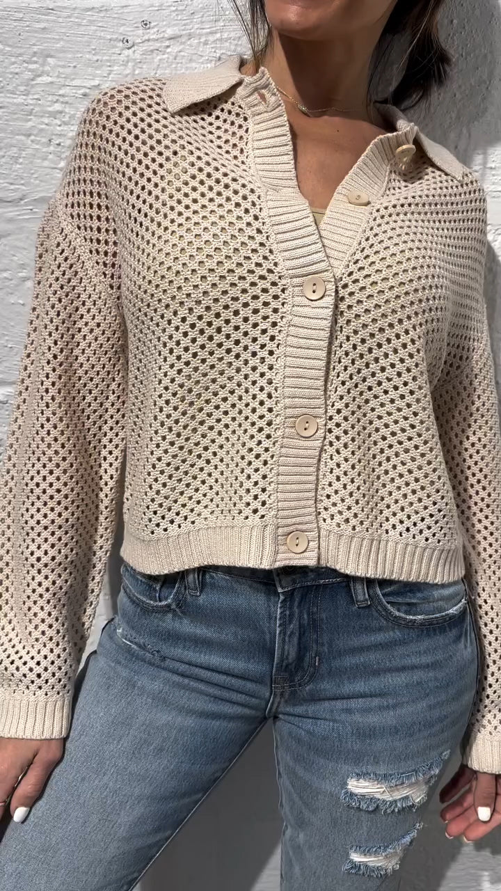 Women's Lapel Hollow Knitted Casual Top