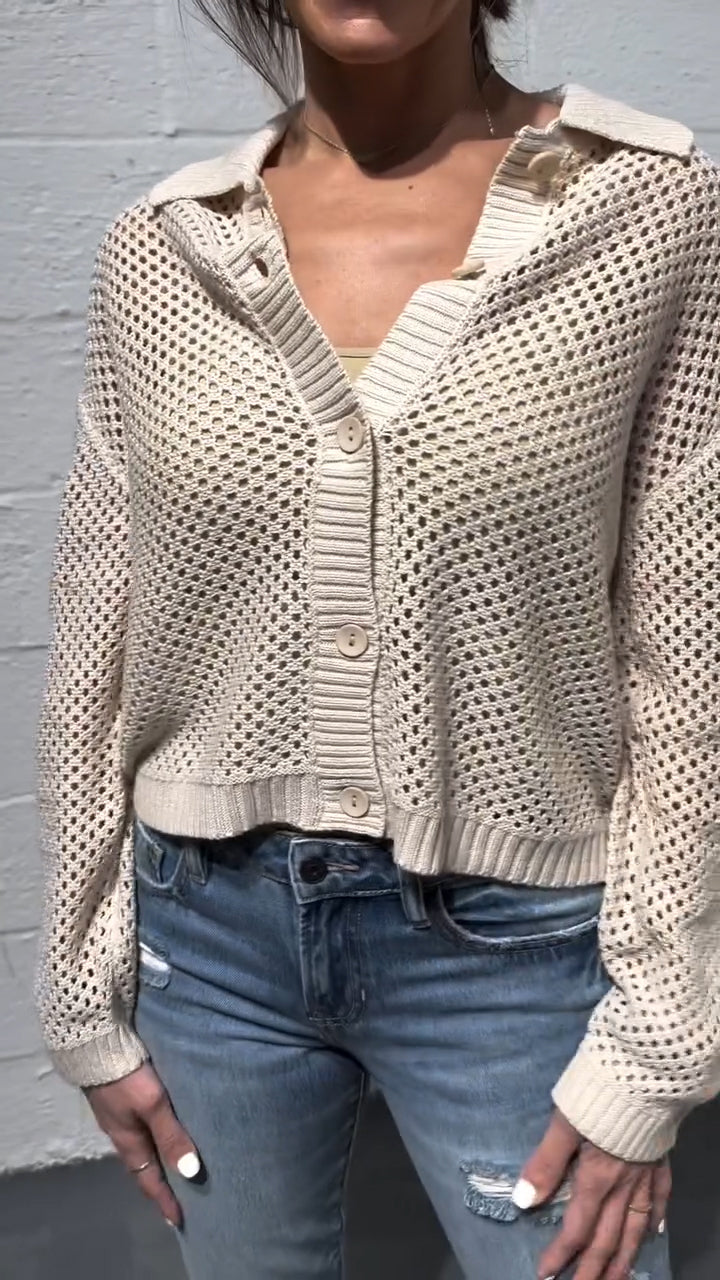 Women's Lapel Hollow Knitted Casual Top