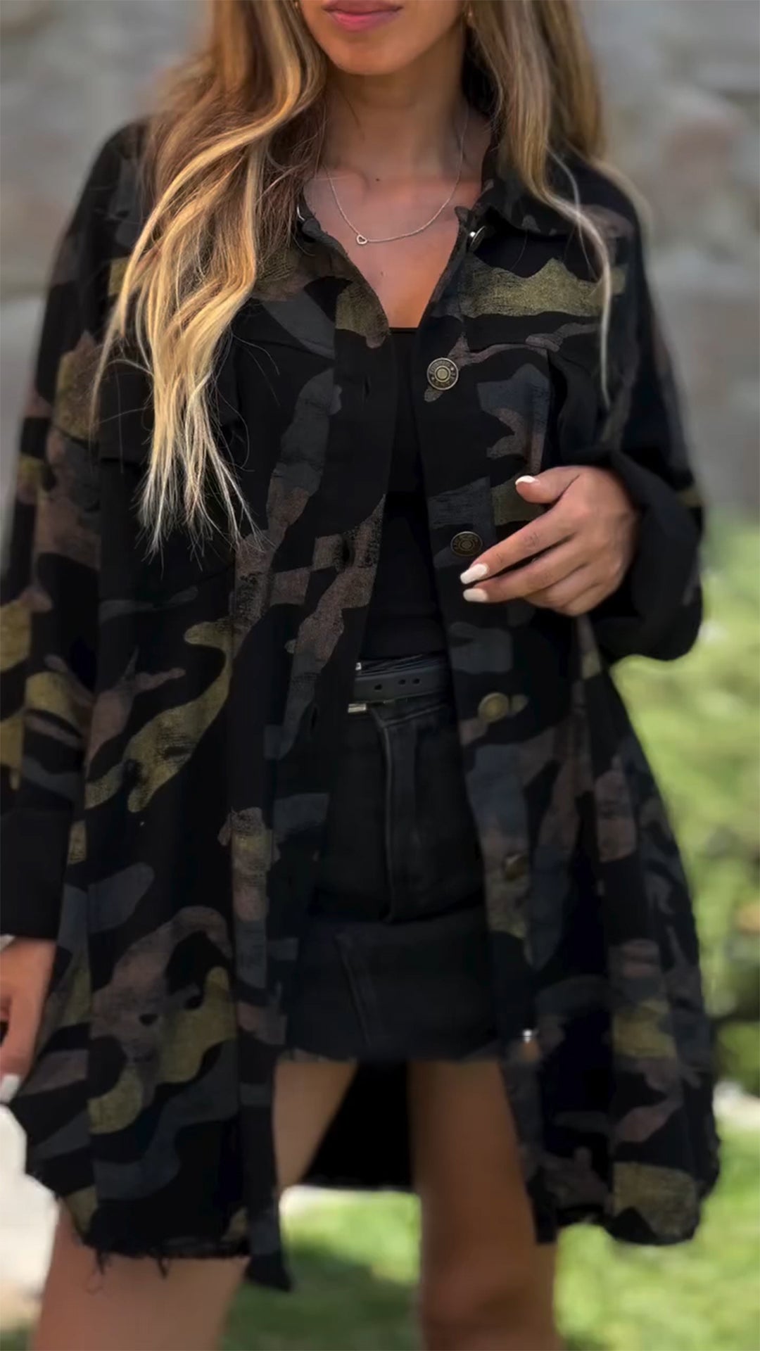 Women's Camouflage Lapel Casual Top