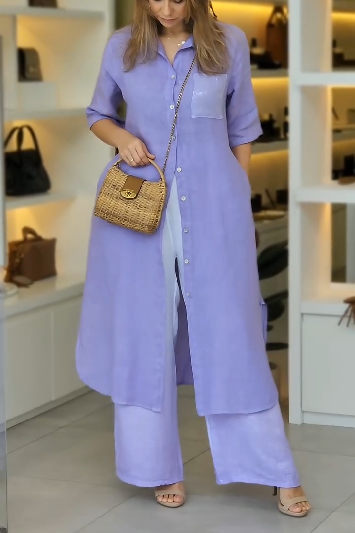 Women's Casual Comfortable Short-sleeved Long Two-piece Suit