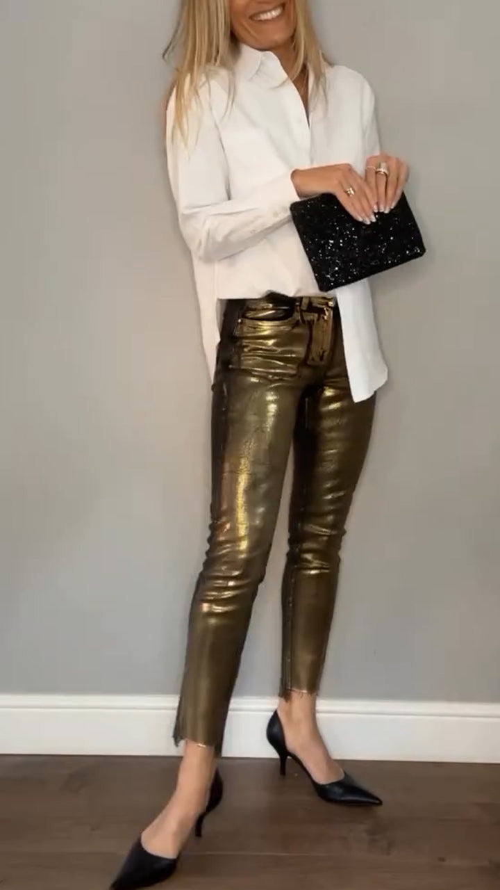 Women's Shirt + Gold-stamped Trousers Casual Suit