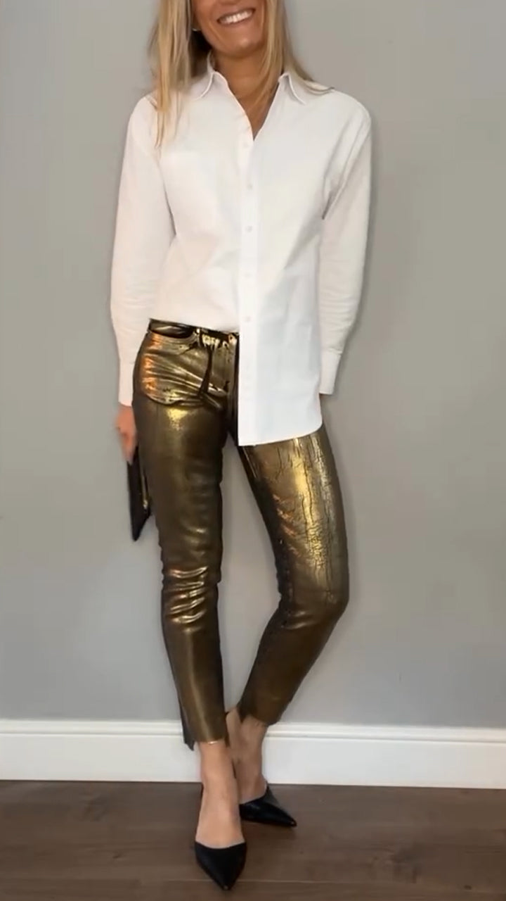 Women's Shirt + Gold-stamped Trousers Casual Suit