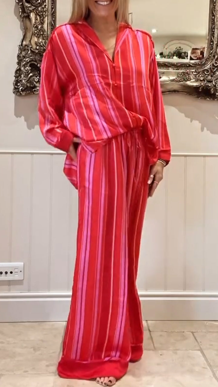 Women's Lapel Striped Comfortable Satin Suit