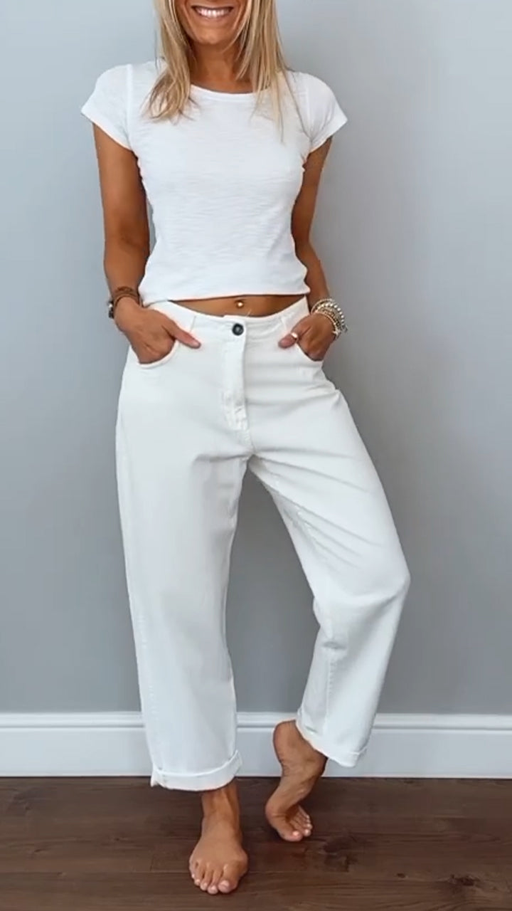 Women's Casual Solid Color T-shirt and Trousers Two-piece Set