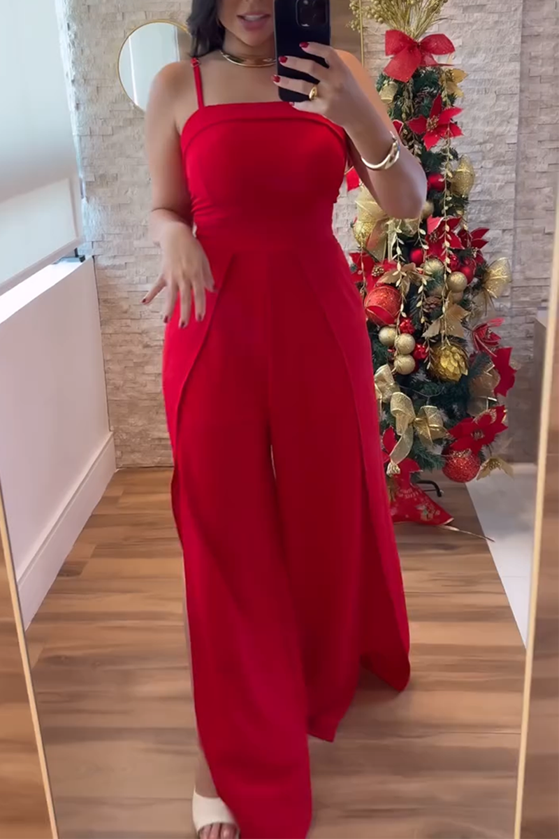 Women's Elegant Solid Color Slit Jumpsuit