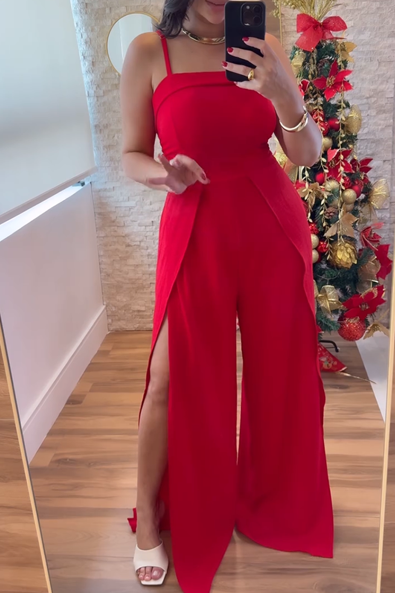 Women's Elegant Solid Color Slit Jumpsuit