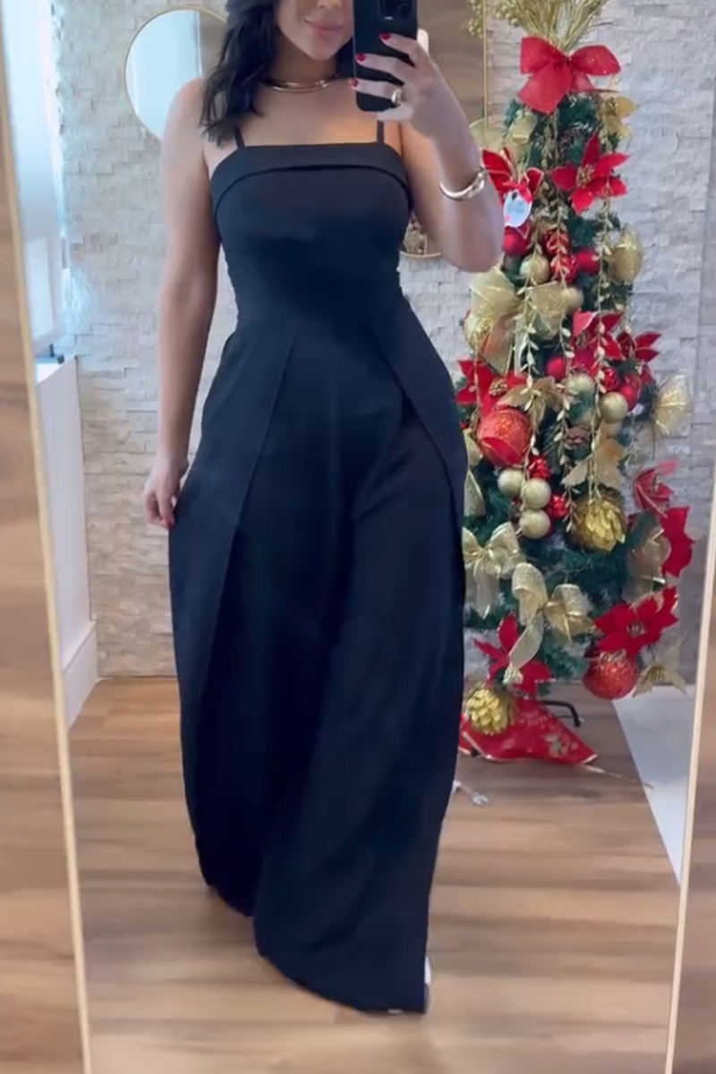 Women's Elegant Solid Color Slit Jumpsuit