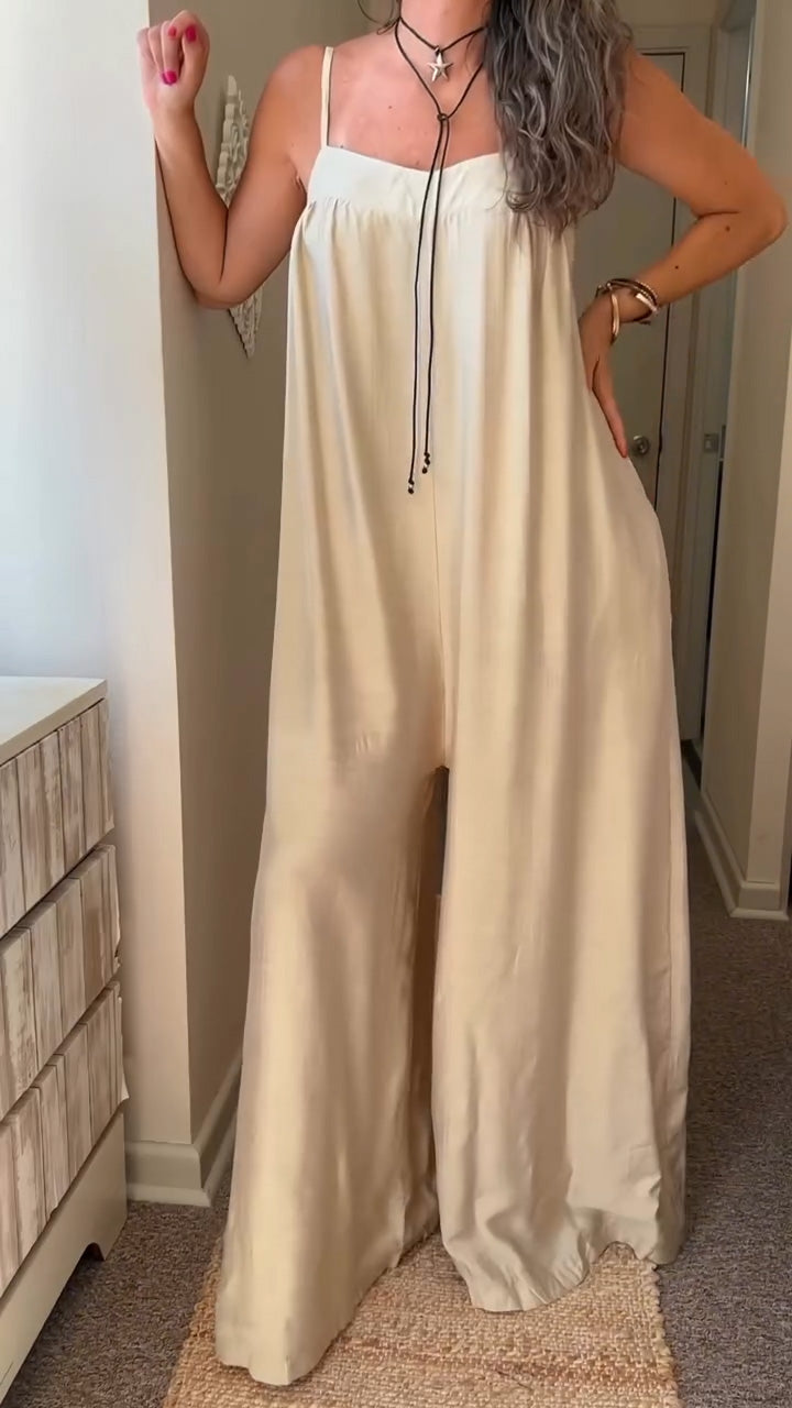 Women's Casual Solid Color Suspender Loose Wide-leg Jumpsuit