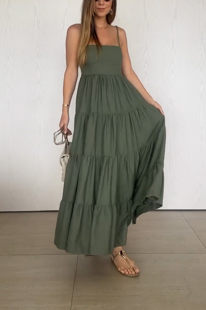 Women's Casual Holiday Solid Ruffle Slip Long Dress