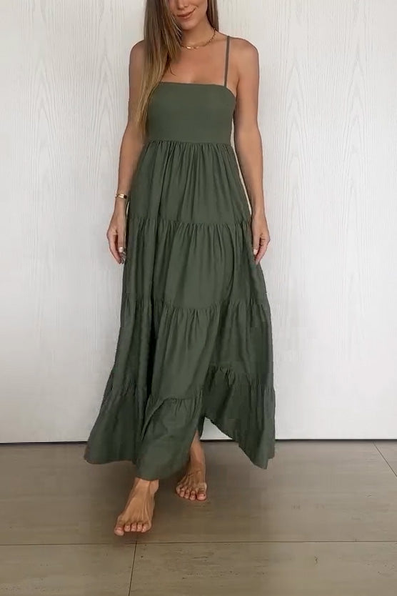 Women's Casual Holiday Solid Ruffle Slip Long Dress