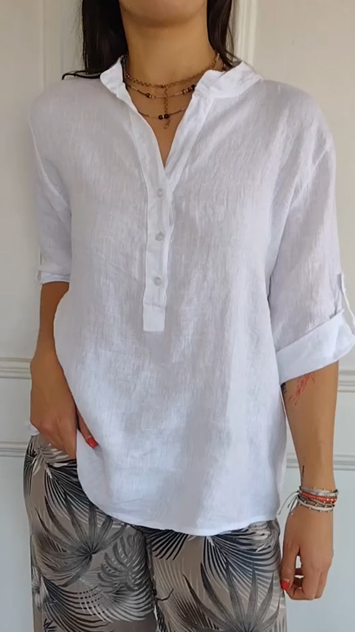 Women's V-neck Cotton and Linen Casual Top