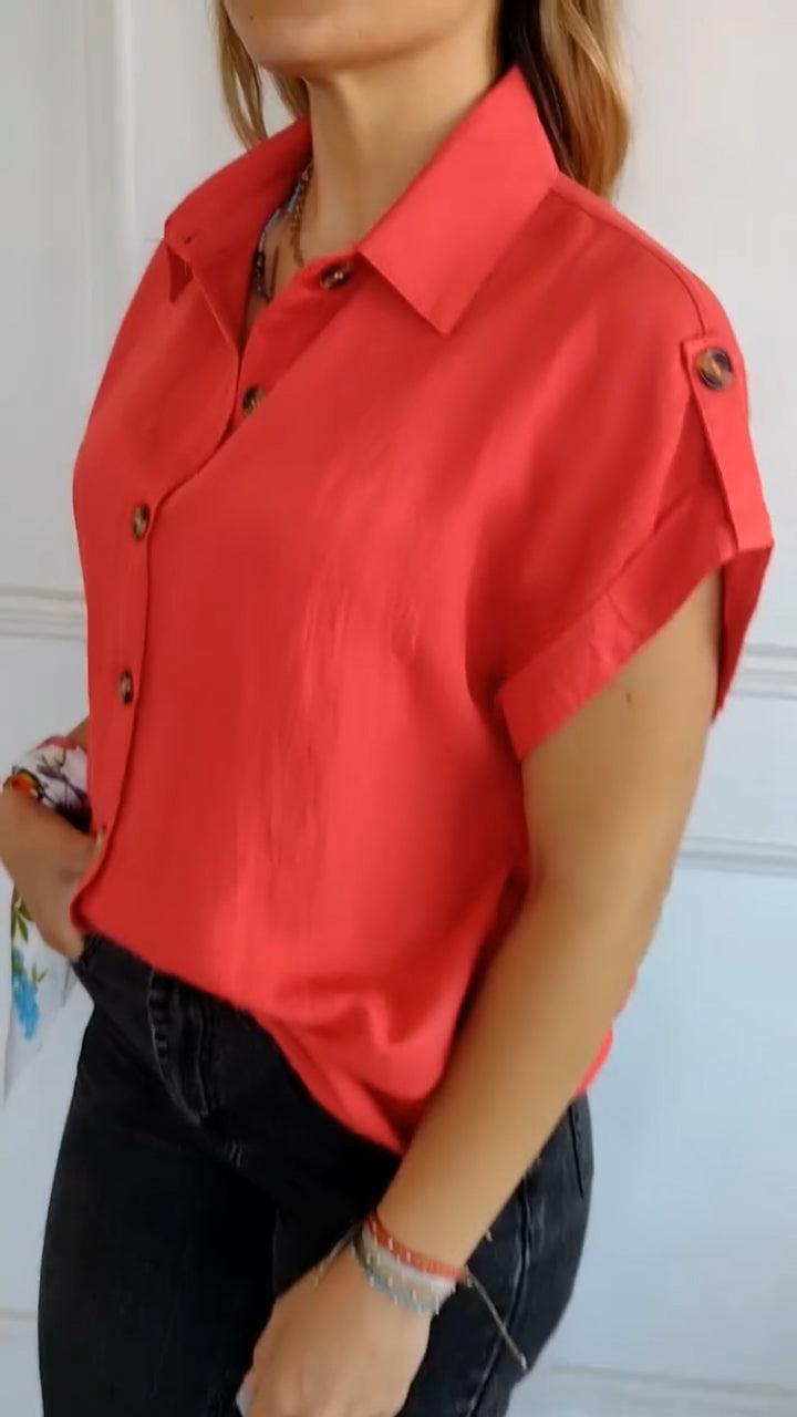 Women's Lapel Button Casual Top