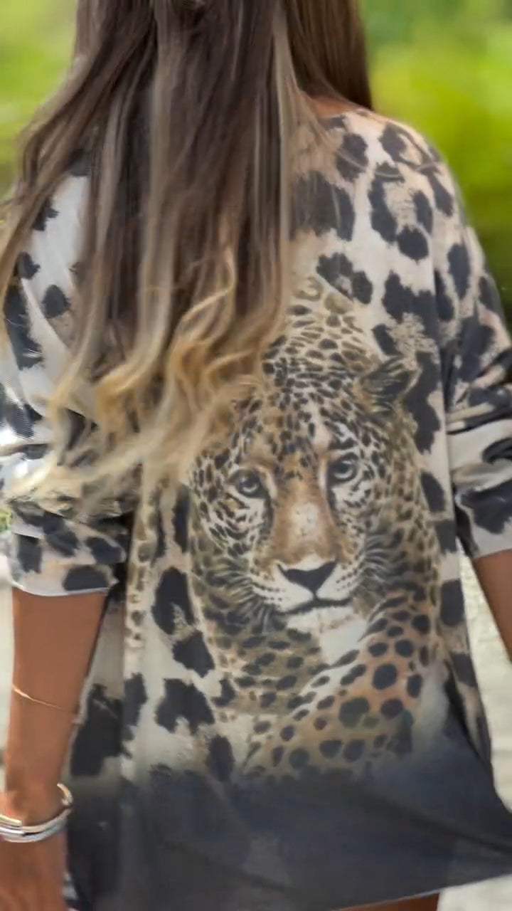 Women's Casual V-neck Leopard Print Top