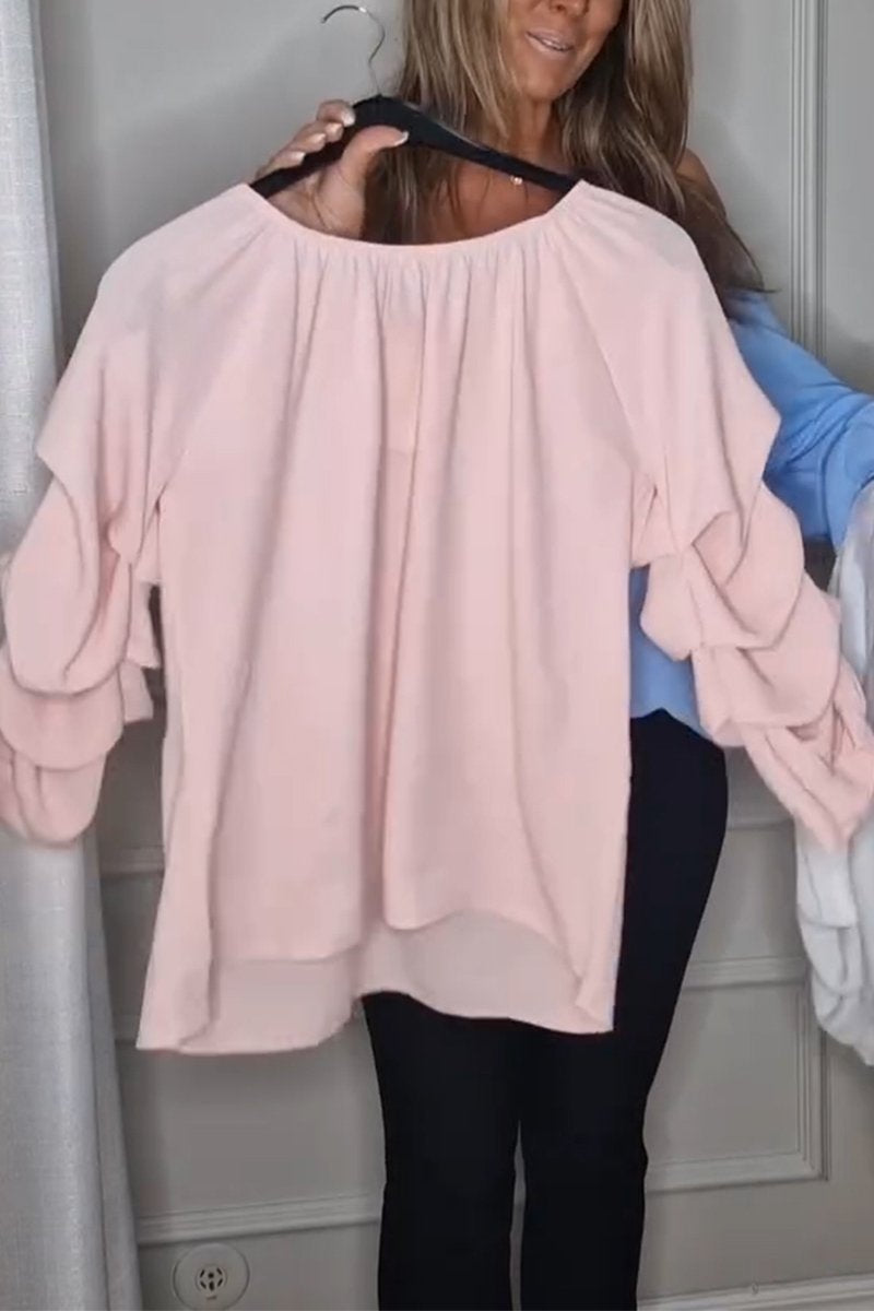 Women's Casual Off-shoulder Nodule Sleeve Long-sleeved T-shirt