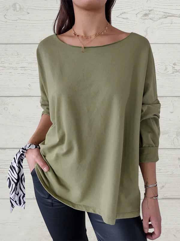 Women's Round Neck Solid Color Long Sleeve Top