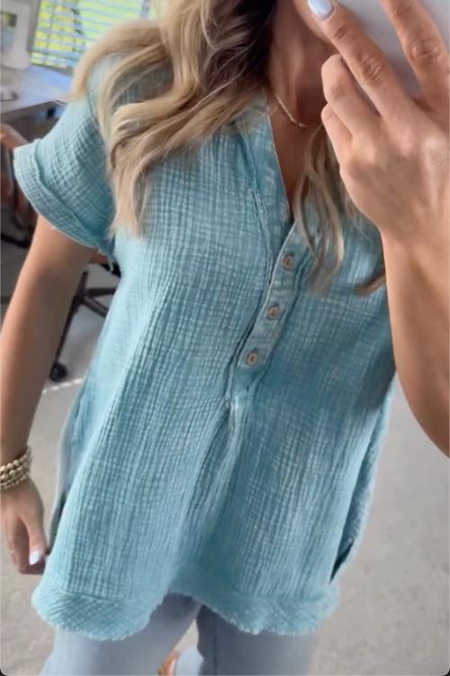 Women's V-neck Button Casual Tops