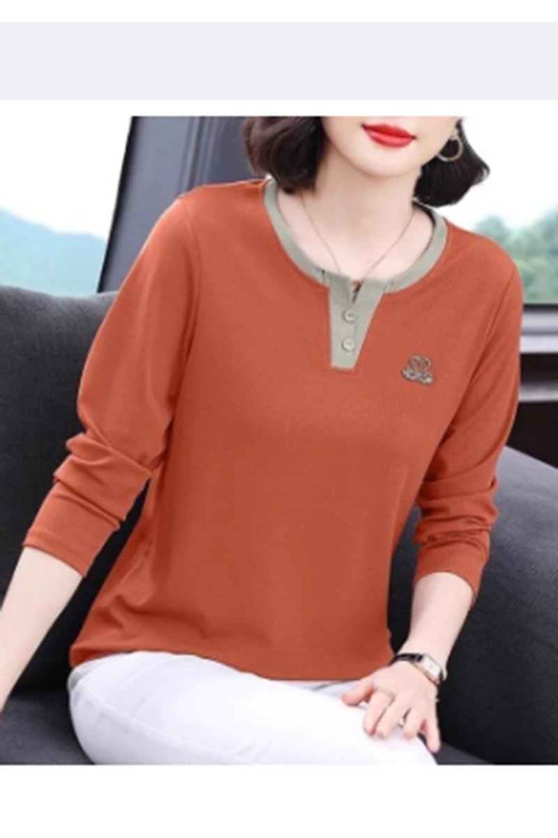 Women's Casual Contrast Color V-Neck Rhinestone Long Sleeve Top