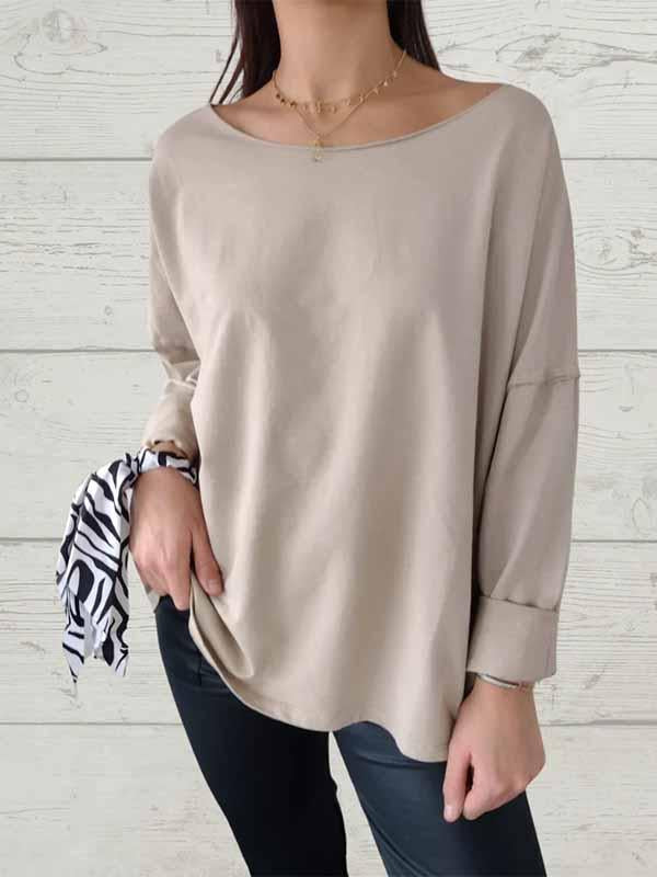 Women's Round Neck Solid Color Long Sleeve Top