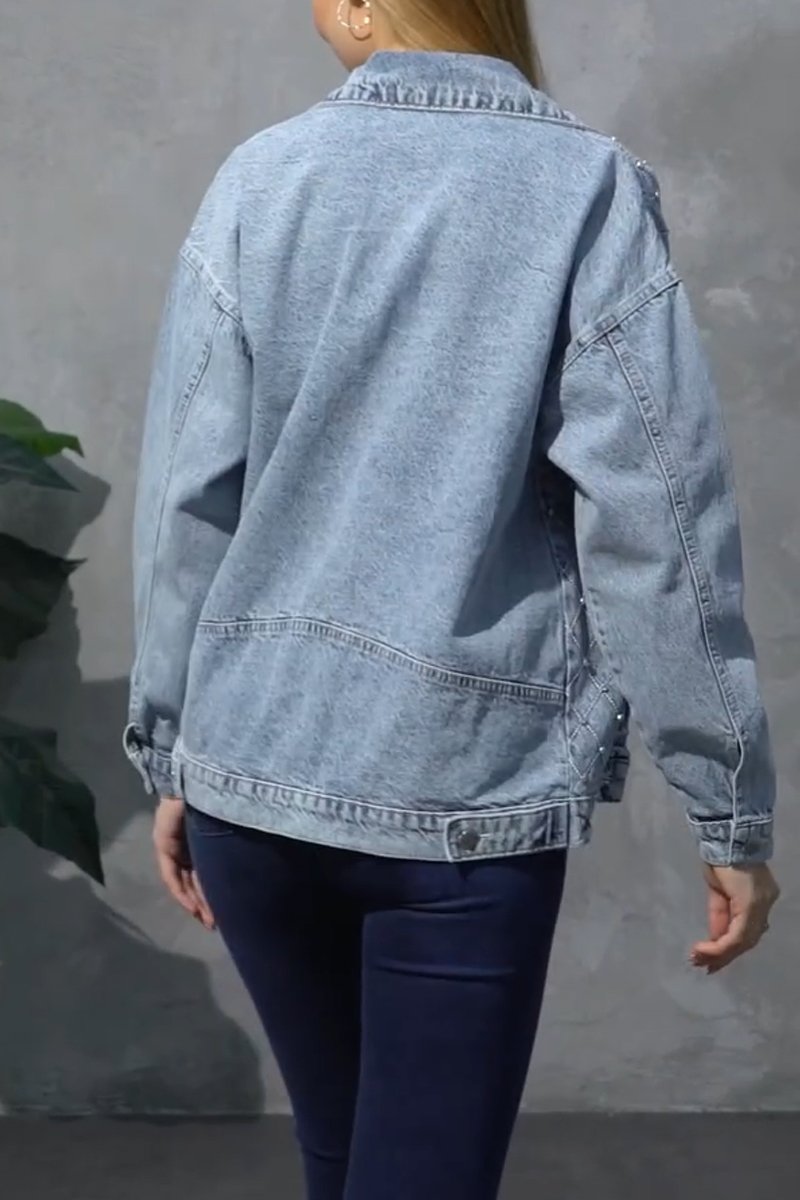 Women's Fashion Rhinestone Decorated Denim Jacket