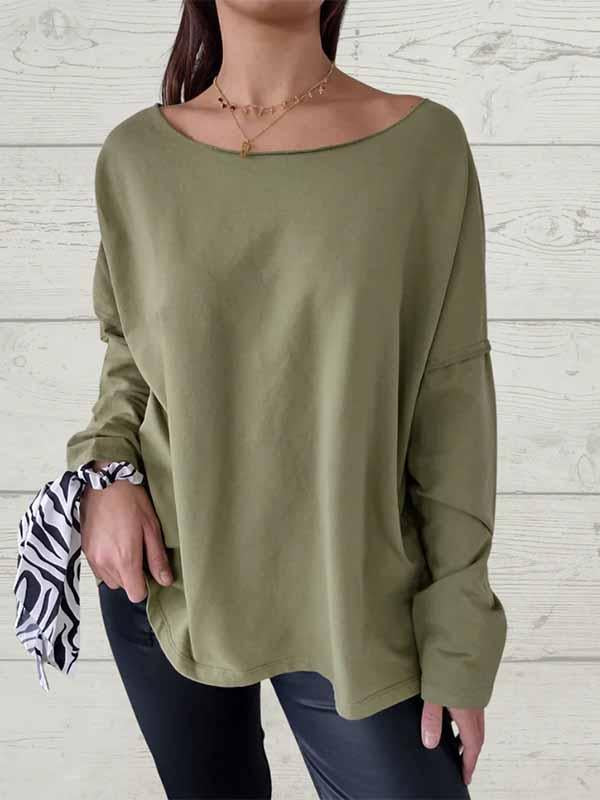 Women's Round Neck Solid Color Long Sleeve Top