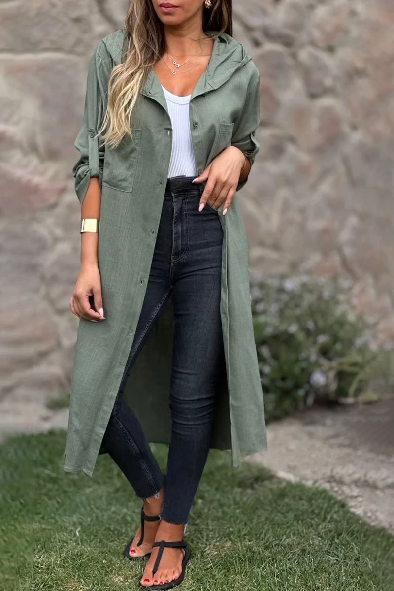 Women's casual loose hooded shirt long coat