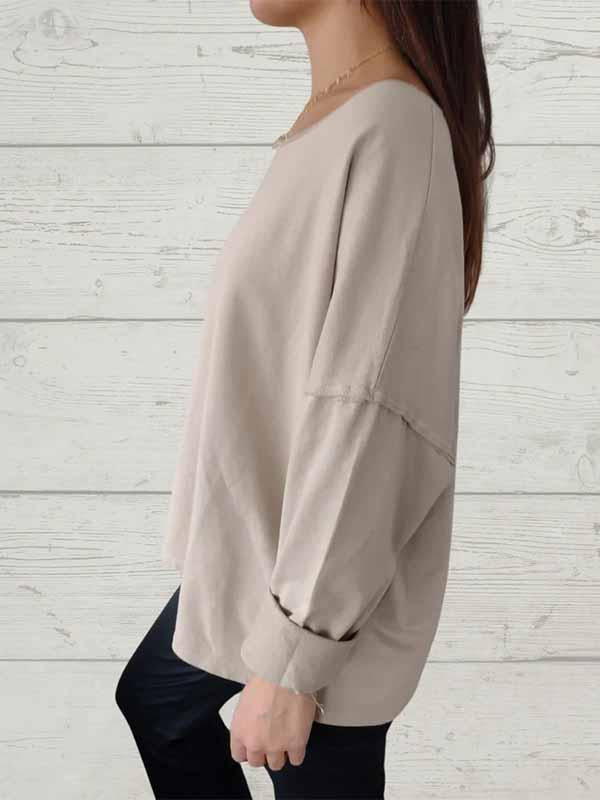 Women's Round Neck Solid Color Long Sleeve Top