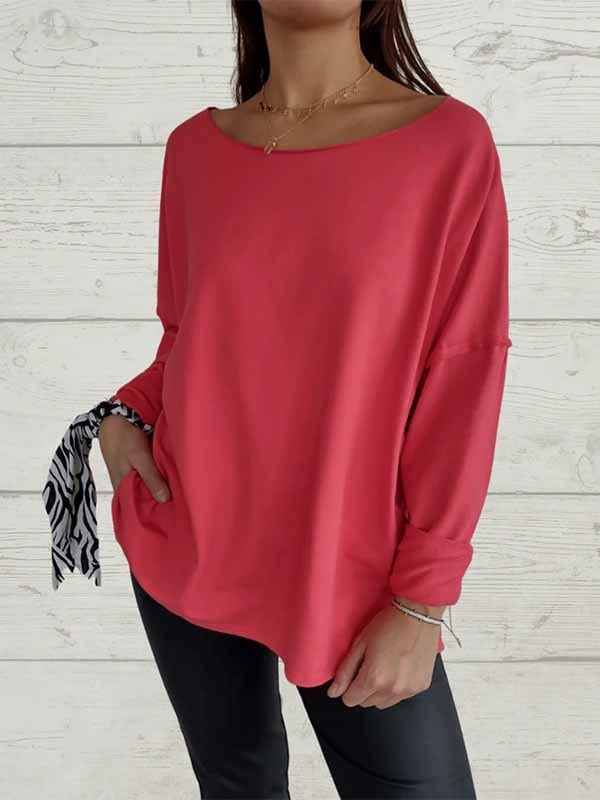 Women's Round Neck Solid Color Long Sleeve Top