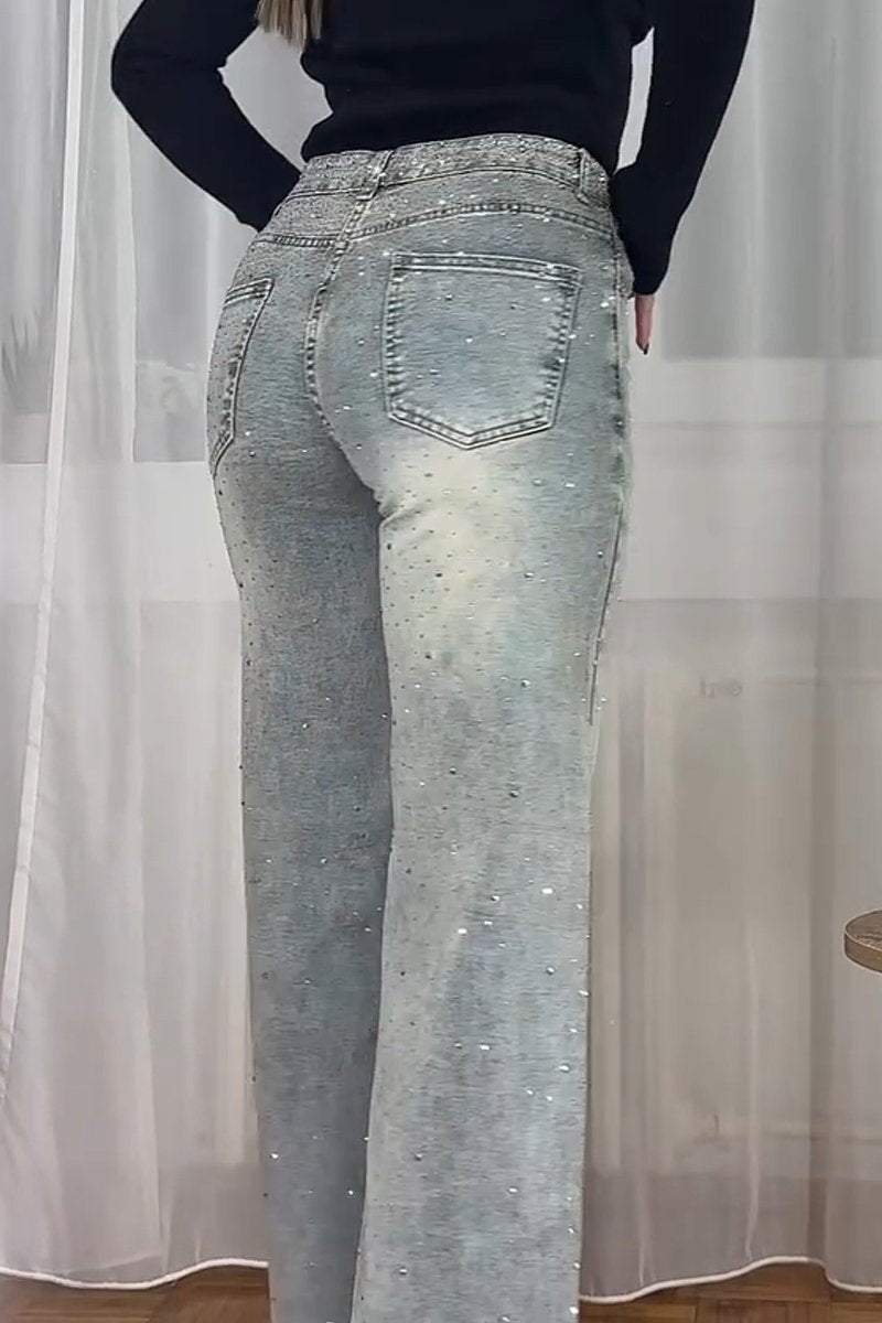 Women's Fashion Diamond Embellished Jeans