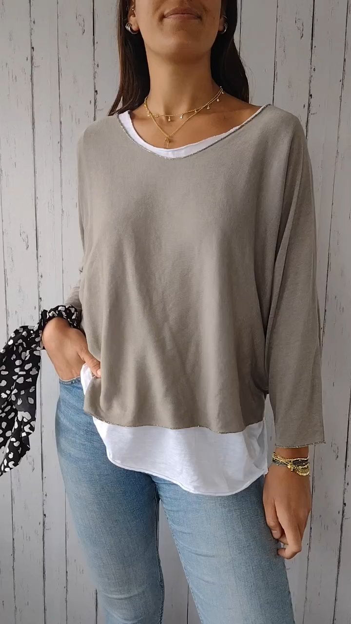 V-neck Fake Two-piece Comfortable Top