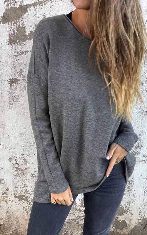 Women's Round Neck Solid Color Long Sleeved Top