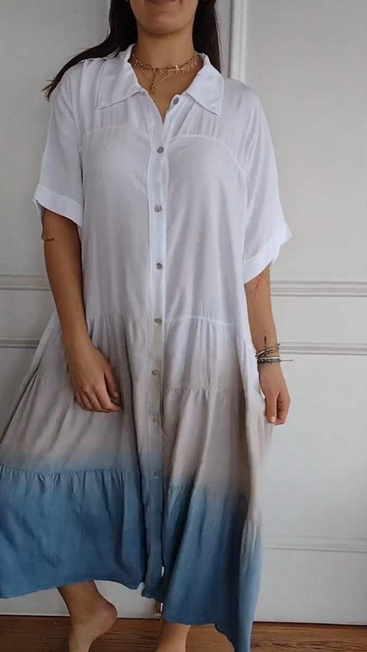 Women's Summer Loose Casual Gradient Color Shirt Dress