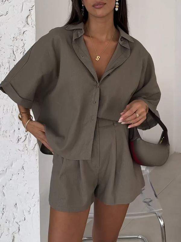 Women's Lapel and Mid Sleeved Loose Casual Suit