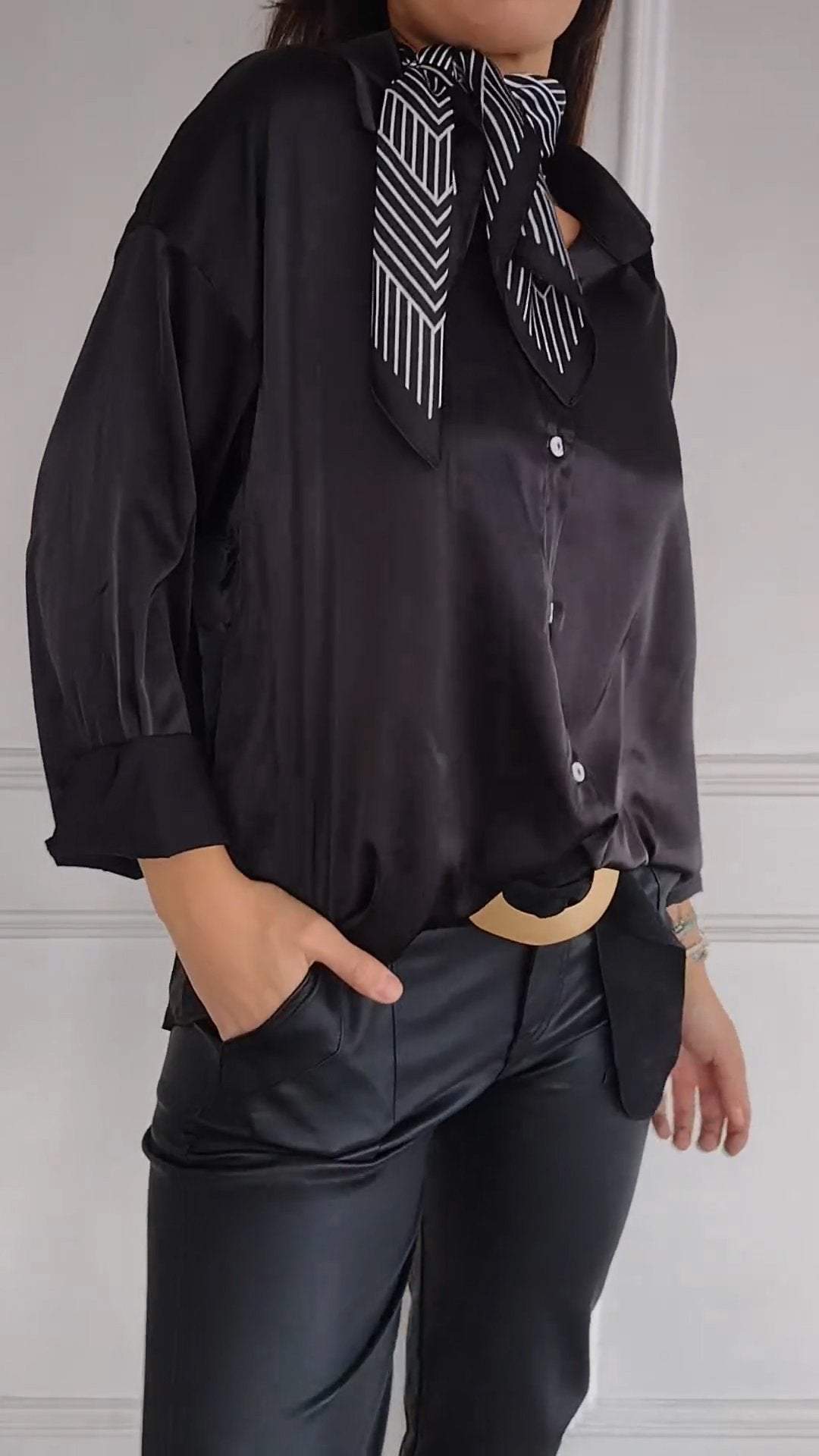 Casual Lapel Satin Solid Color Shirt