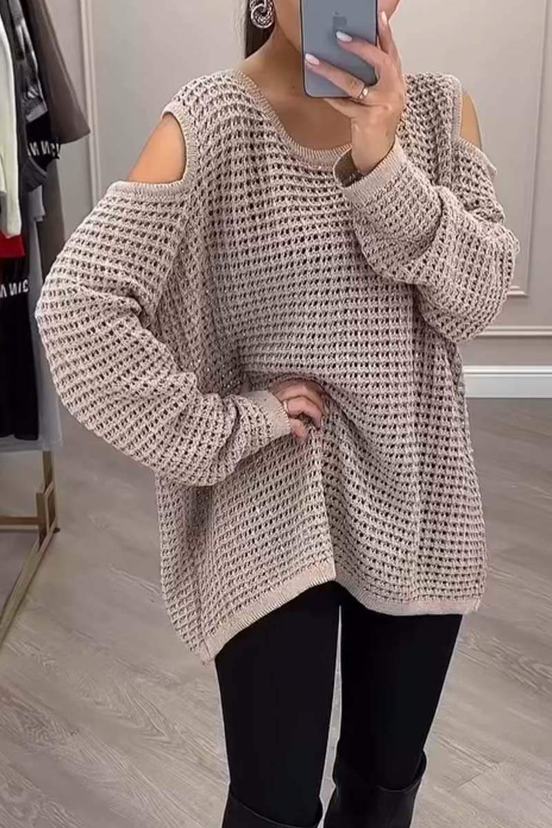 Women's Casual Off Shoulder Hollow Sweater