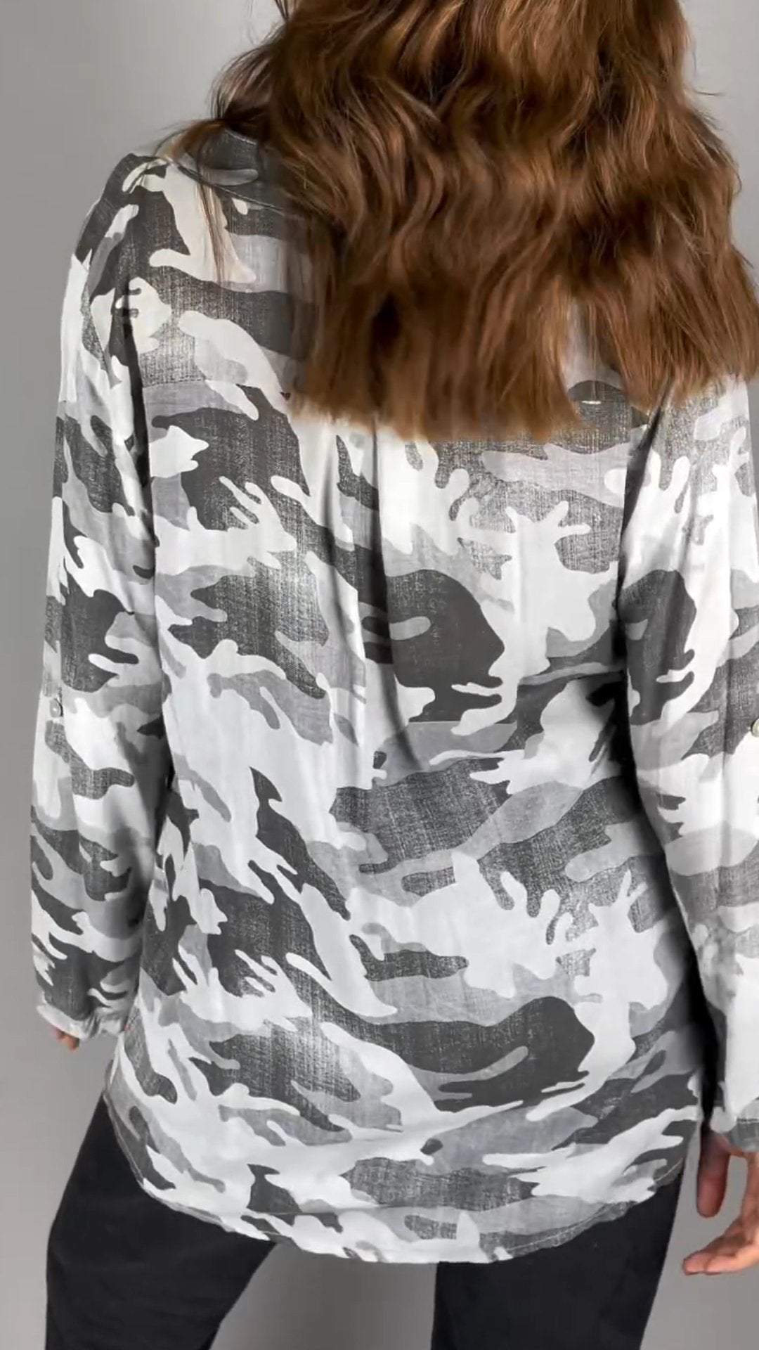 Women's V-neck Camouflage Sequined Long-sleeved Casual Shirt