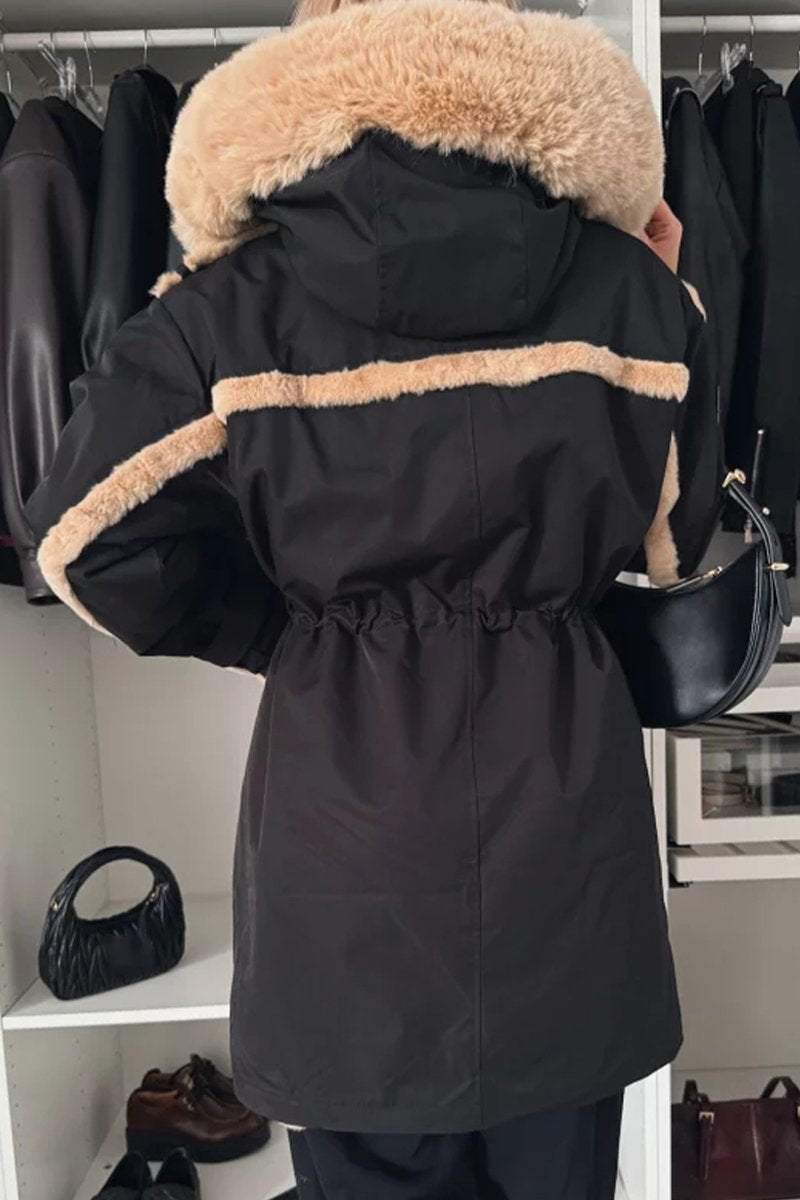 Women's Hooded Fur Patchwork Autumn and Winter Coat