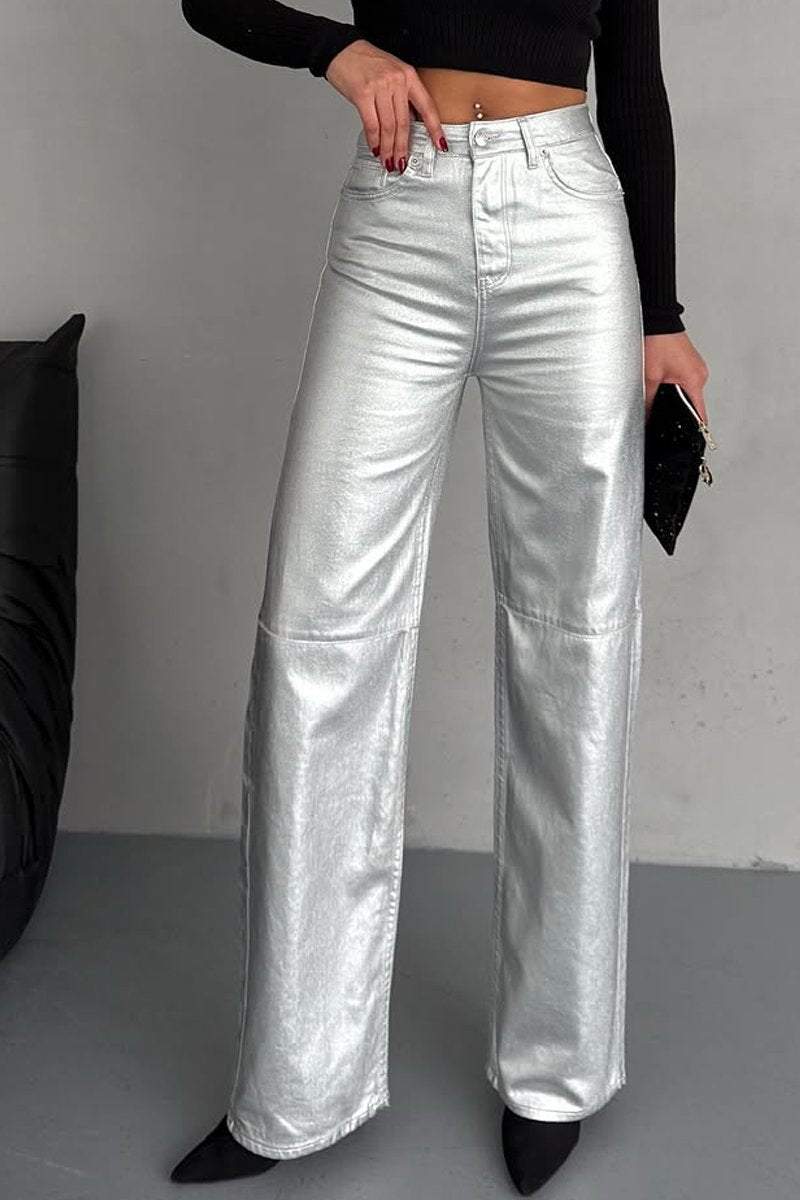 Women's Fashion Metallic Coated Jeans