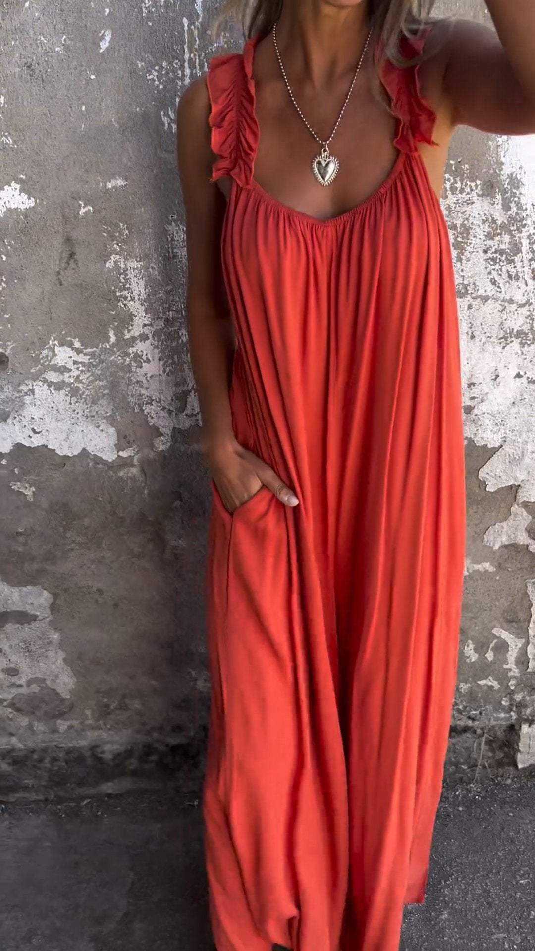 Solid Color V-neck Comfortable Jumpsuit